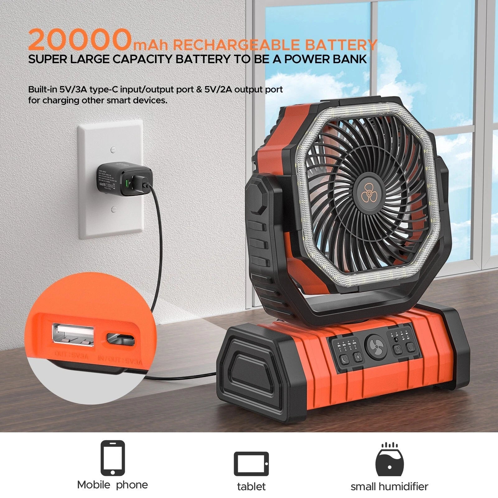 Portable Outdoor Fan with Rechargeable Battery for Camping & Picnics
