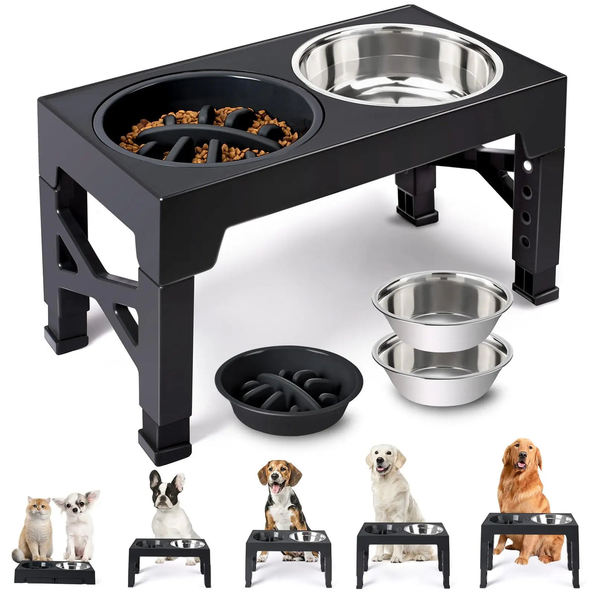 Adjustable Raised Pet Dog Slow Feeder