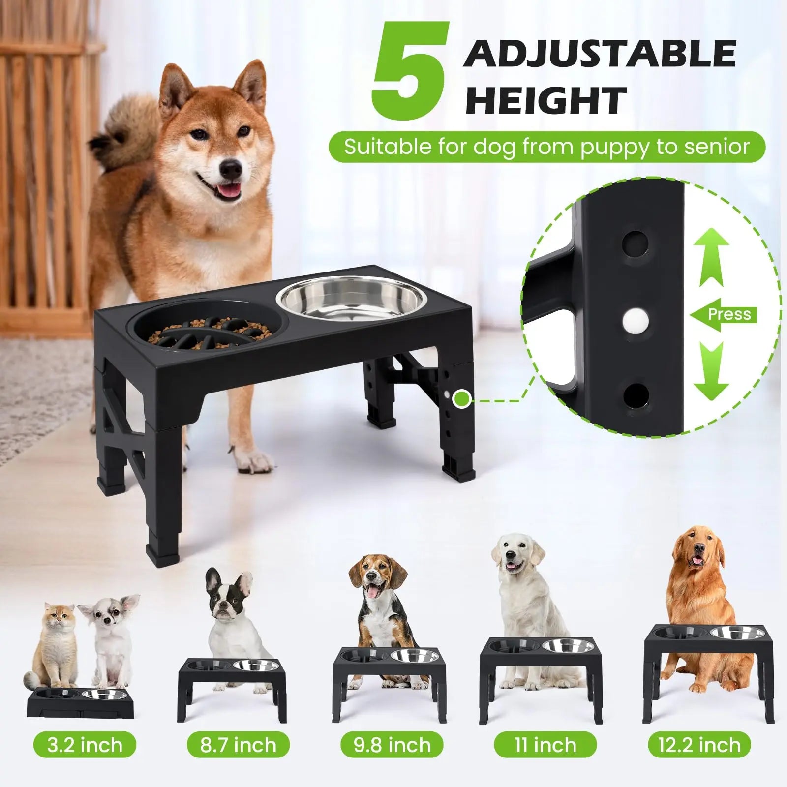 Adjustable Raised Pet Dog Slow Feeder