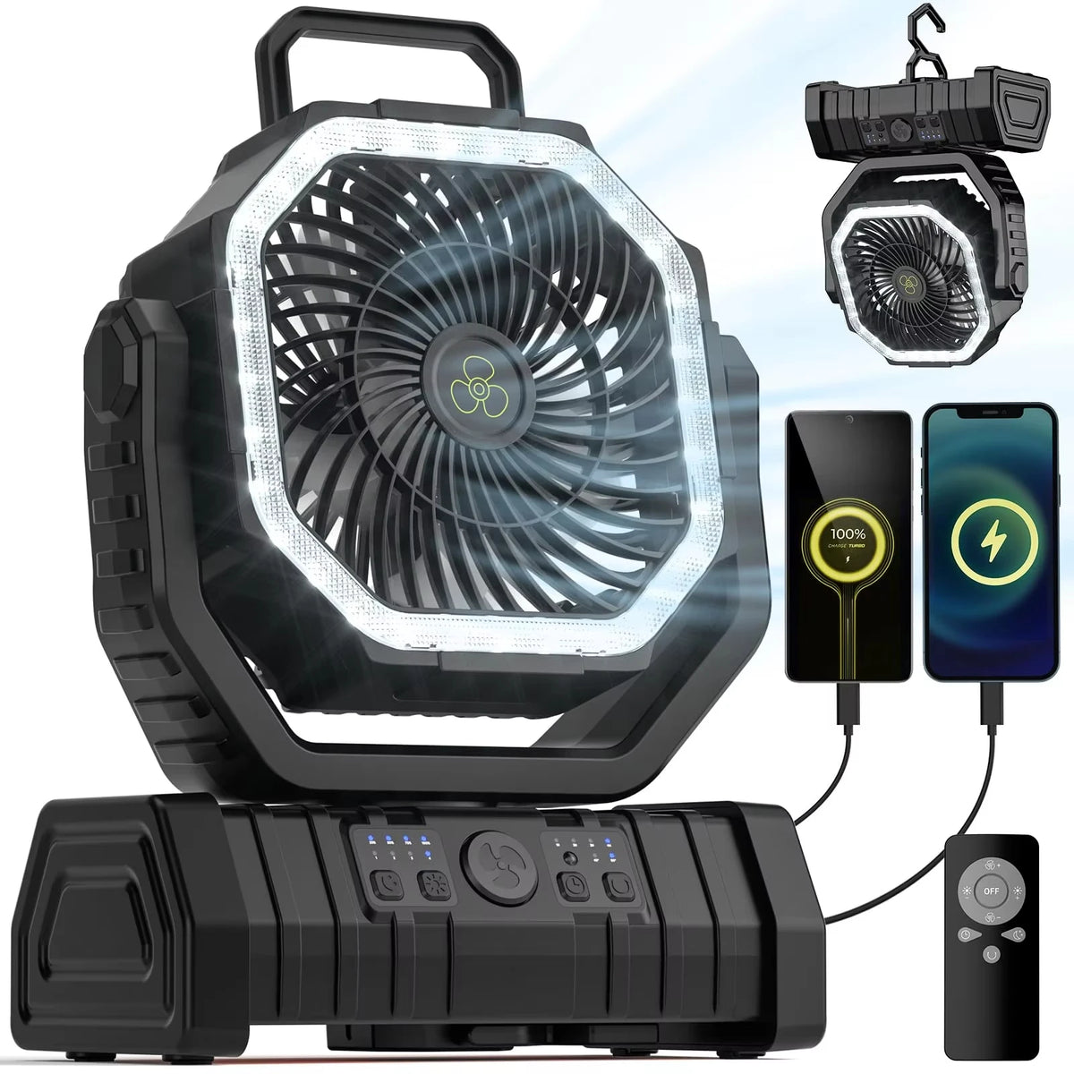 Portable Outdoor Fan with Rechargeable Battery for Camping & Picnics